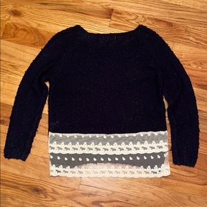 NWOT - Black Knit Sweater with White Lace Back